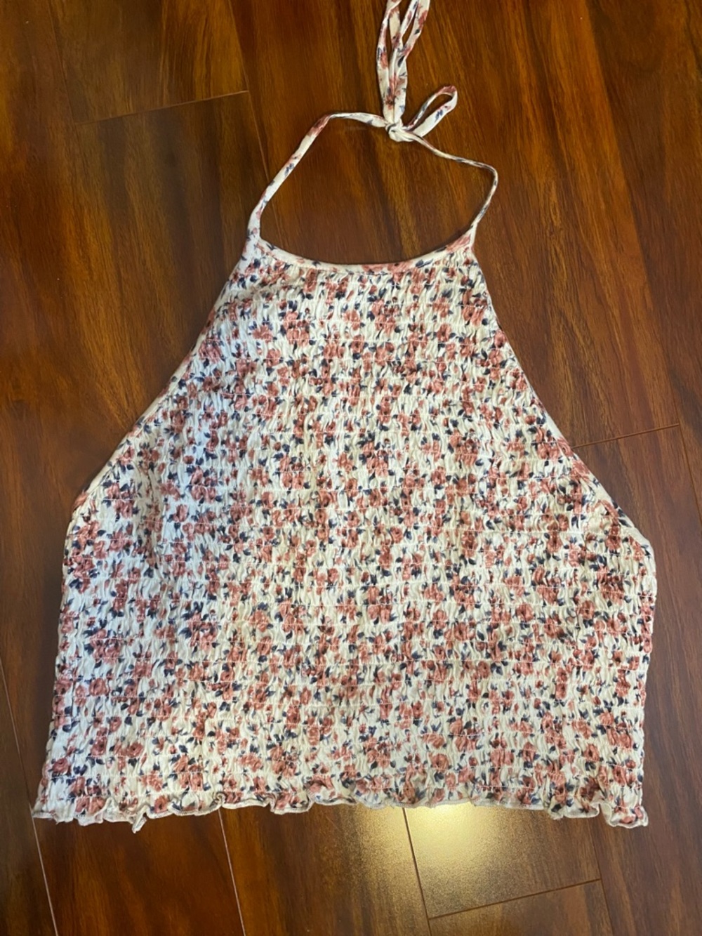 American Eagle cotton Ribbed Women's Pink Floral Halter Crop Top open back